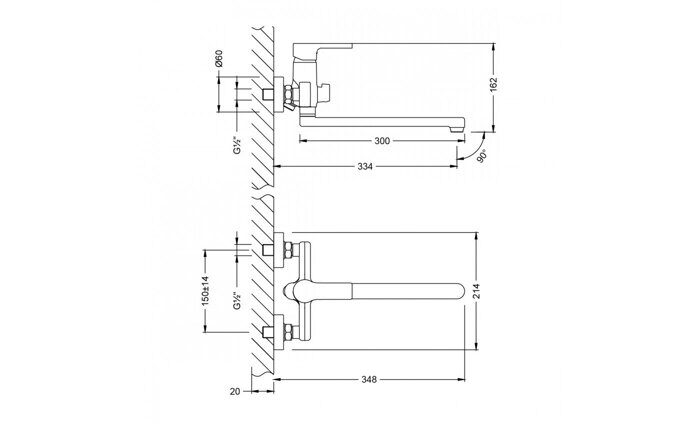 Aura LM0651CH, смеситель для ванны и душа с плоским поворотным изливом, хром Lemark