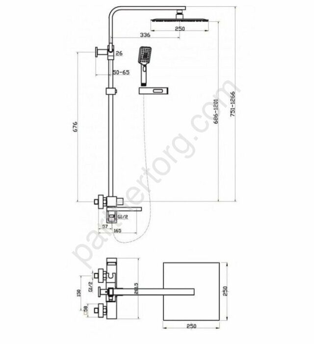 BelBagno LUC-VSCM-CRM стойка с тропическим душем и смесителем, хром