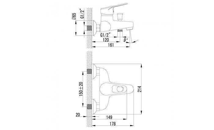 Luna LM4102C смеситель для ванны и душа с коротким изливом, хром Lemark