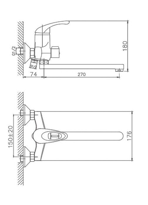 CN2203 Haiba Смеситель для ванны хром, длинный излив, однорычажный