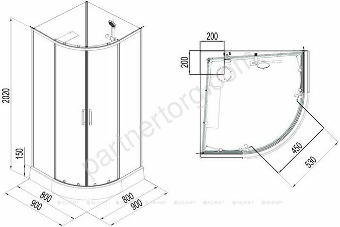 Passion EVO R black душевая кабина 90х90см прозрачное стекло, набор 1 Aquanet
