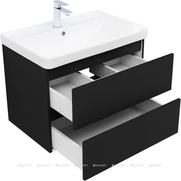 Вега 2.0 70 тумба черная для ванной комнаты 2 ящика Aquanet