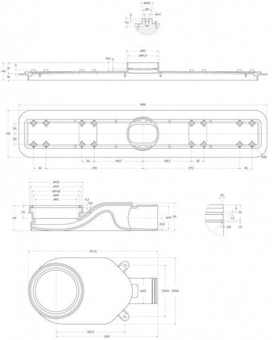 BelBagno BB-LD-LUCE-70-CR душевой трап, 70 см, хром, покрытие матовое