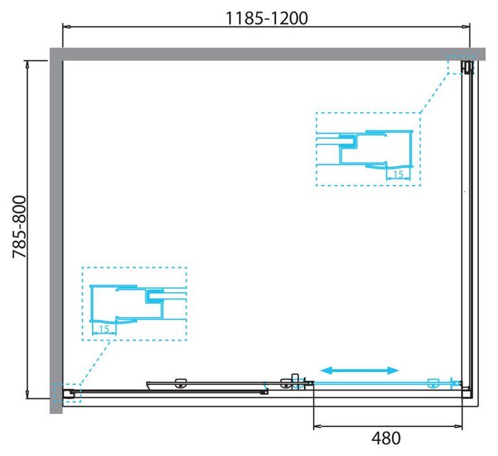 BelBagno DUE-AH-1-120/80-C-CR душевой уголок 120х80х190 см, дверь раздвижная, стекло прозрачное, профиль хром