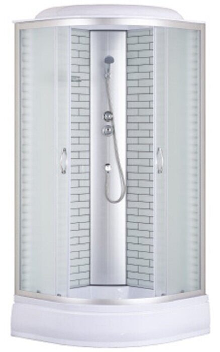 Loranto CS-6610-25FW 100 душевая кабина поддон 25см, матовое стекло, стенки белый Кирпич