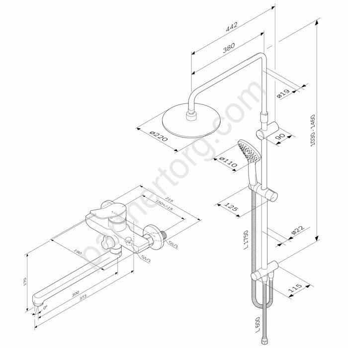 F40885A94 Набор X-Joy: душевая система, смеситель для ванны/душа излив 300 мм, хром, шт.