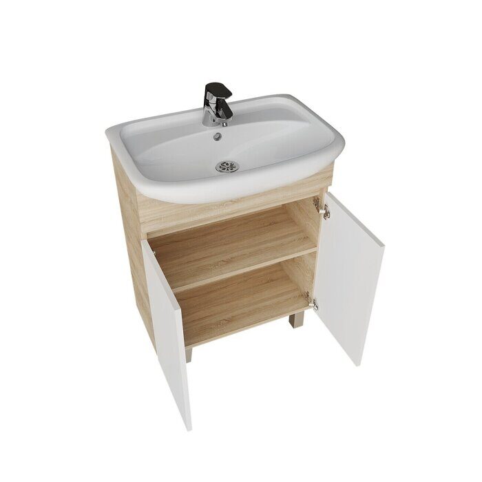 Поло 60см Тумба в ванную белый/дуб сонома с раковиной Уют 60