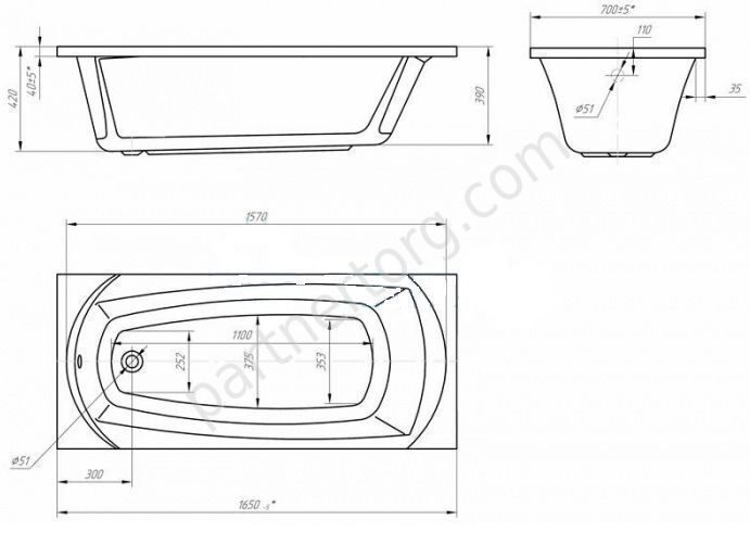 Элеганс ванна акриловая 165х70 см  1 Марка