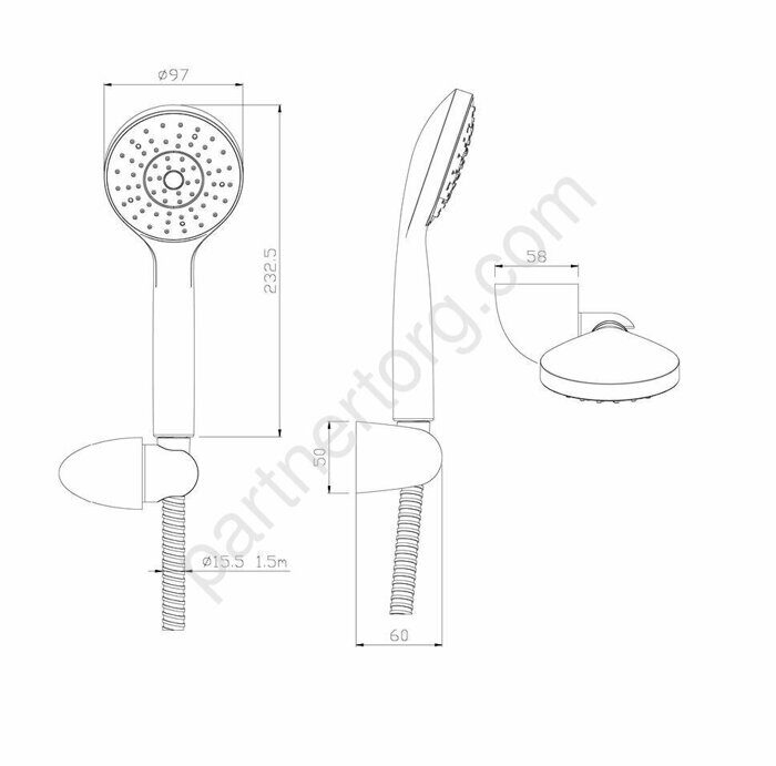 Eclipse Graphite душевой набор: 100 мм, 1ф, наст. держатель, шланг 1,5м 914510000