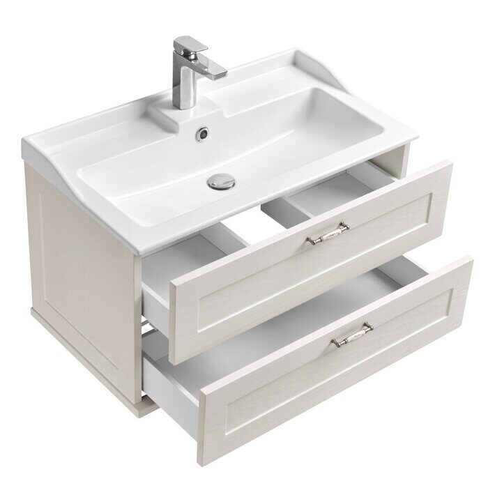 Леон 80 см тумба подвесная дуб белый для ванной комнаты с раковиной Фабиа 80 Aquaton