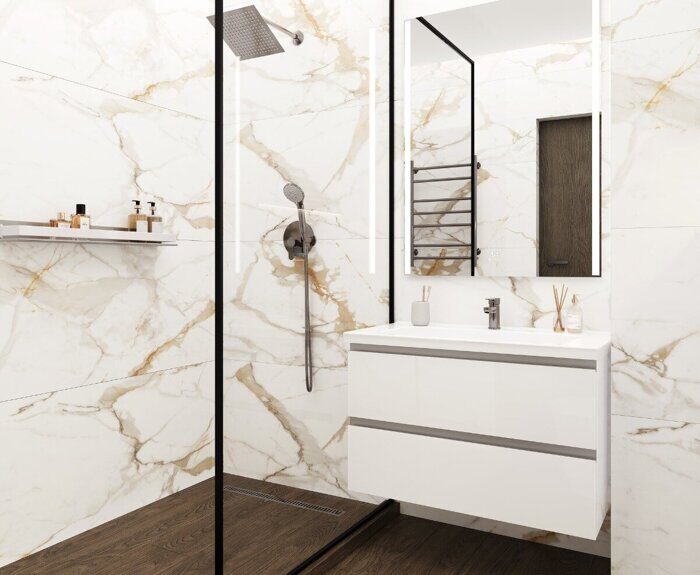 Calacatta Superior белый полированный керамогранит 60х120см Ceradim