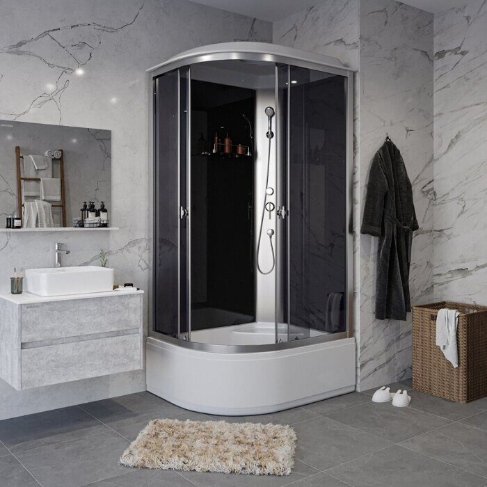 Niagara Eco E110/80/40R/TN душевая кабина угловая правая 110х80х215 см, черное стекло, высокий поддон