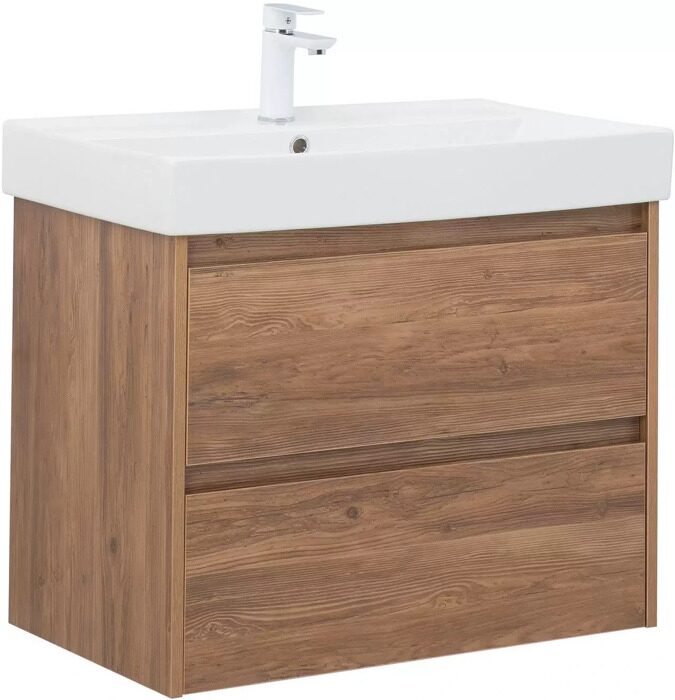 Nova Lite 75 тумба дуб шоколадный для ванной комнаты 2 ящика с раковиной-столешницей Латина 75 Aquanet