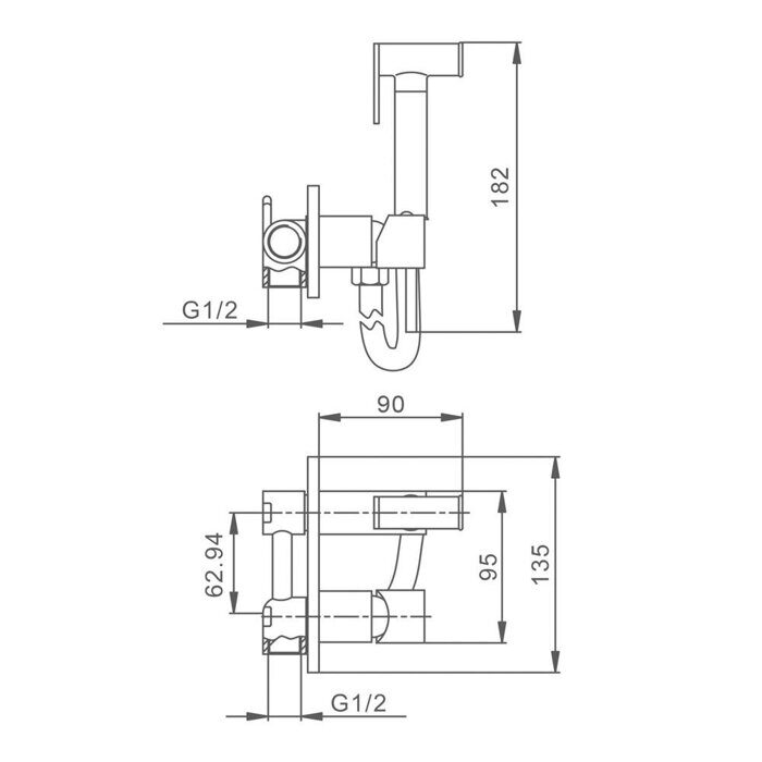 S96.52.06 Splenka Смеситель с гигиеническим душем встраиваемый, черный