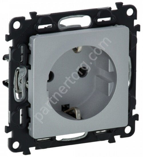 Legrand Valena Life cиловая розетка 2К+З 16А 250В, безвинтовые зажимы, с лицевой панелью, цвет алюминий