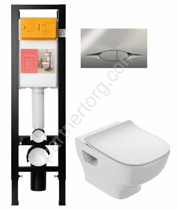 E21754RU-00 комплект инсталляция 30см с белой клавишей смыва и с унитазом подвесным Struktura  и сидением с микролифтом Jacob Delafon