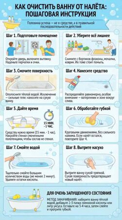 Пошаговая инструкция как очистить ванну от налёта
