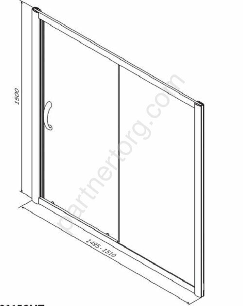 W53S-1501150MT BLISS L Шторка на борт ванны 150x150,с одной дверью,профиль мат. хром, стекло прозрач