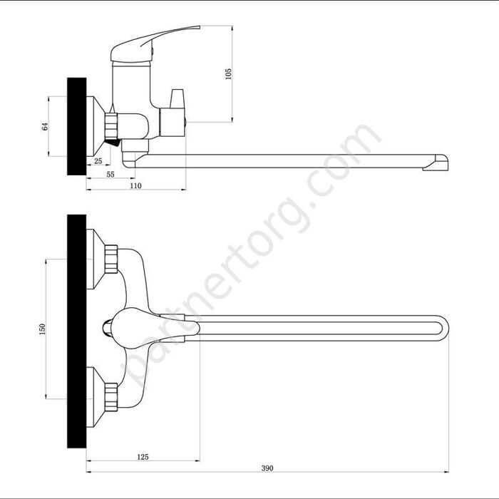В 31 смеситель для ванны с поворотным изливом, одноручный Славен