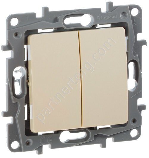 Legrand Etika выключатель 2-х клавишный 10АX 250В, цвет слоновая кость
