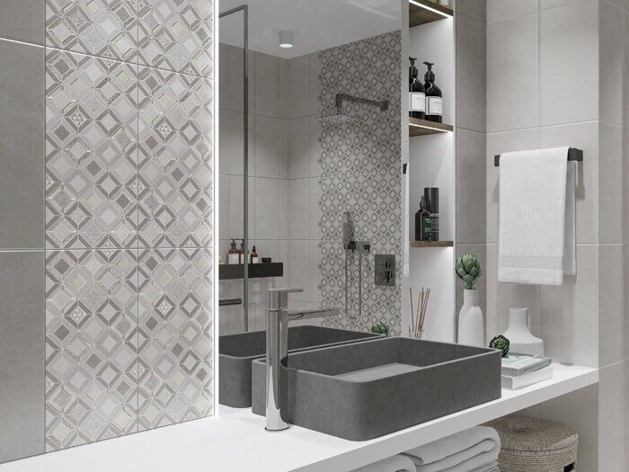 Starck Tessera 2 настенная плитка серая матовая sugar-эффект декофон 20х40см Azori