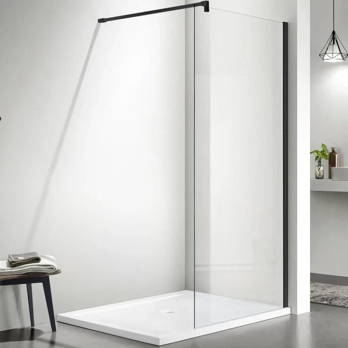 Душевая перегородка Aquatek AQ WIW 08020BL Walk in с держателем 80x200 см профиль черный, стекло прозрачное 8 мм