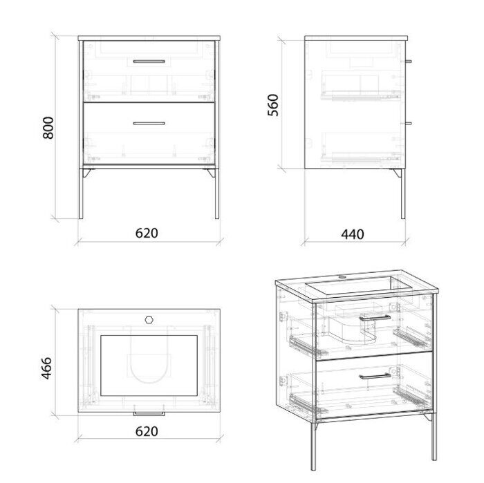 Неро-65 Дуб Альпийский тумба в ванную комнату с раковиной Модуль 65см