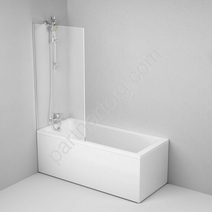 Gem шторка на борт ванны 80х140, фиксированная, хром, стекло прозрачное, с пристенным кронштейном W90BS-080-140CT