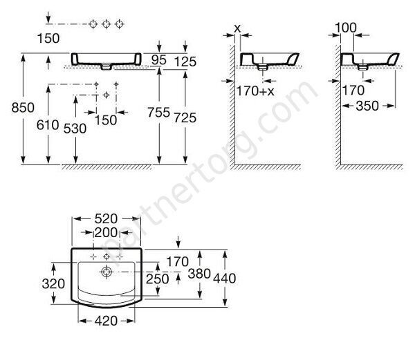 Hall Roca раковина 52х44 см без отверстия под смеситель