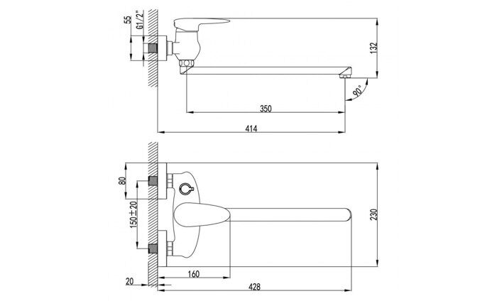 Status LM4417C, смеситель для ванны и душа, с плоским изливом, хром Lemark
