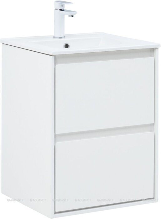 Милан 50 тумба белый глянец для ванной комнаты с накладной керамической раковиной Flash 505*465*195 Aquanet