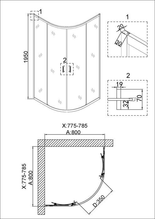 Niagara NG-6686-08, душевое ограждение, дверь раздвижная, 80х80х195 см, прозрачное стекло 6 мм, профиль хром