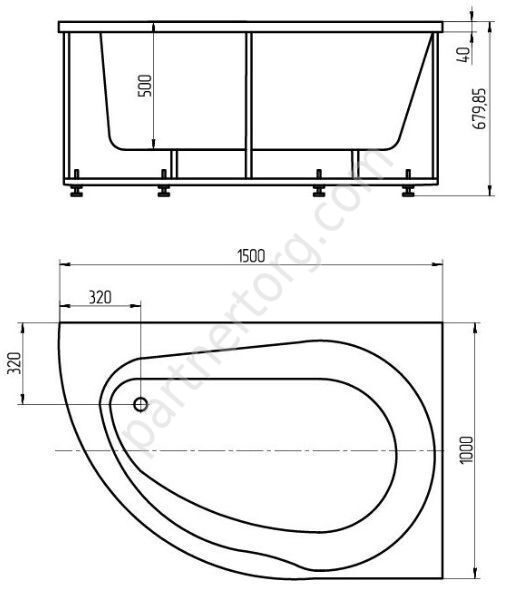 Вирго ванна акриловая ассиметричная Aquatek 150х100см с каркасом