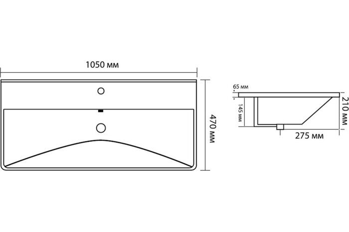 Ирис раковина накладная 1010*475*205 мм черная матовая с отверстием под смеситель Aquanet