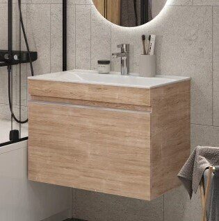 Pulsus 70 Velvex подвесная тумба дуб сонома для ванной комнаты с раковиной Pulsus 70