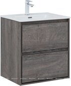 Милан 60 тумба дуб рошелье для ванной комнаты с накладной керамической раковиной Flash 605*465*195 Aquanet