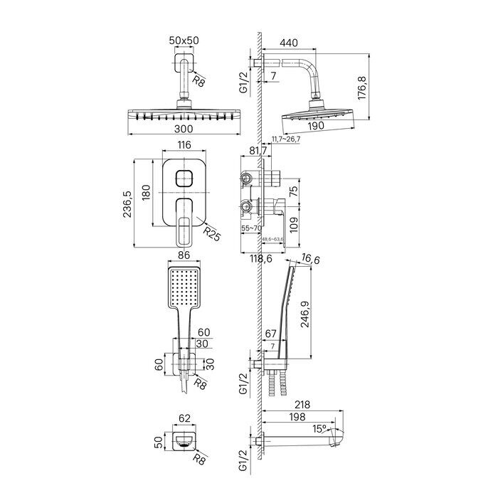 Slide Iddis черная встраиваемая душевая система с тропическим душем SLIBL03i68