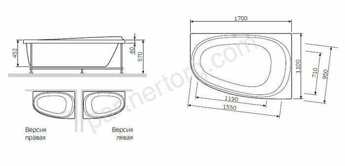W80A-170R110W-R Like, каркас 170х110 см, правосторонний, шт
