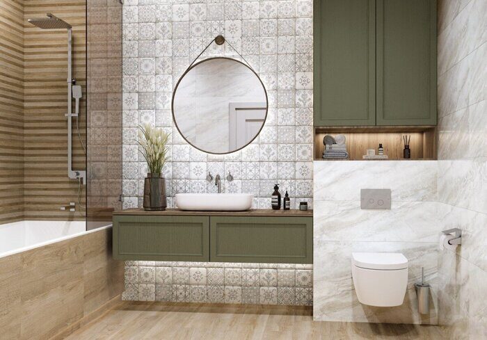 Maiolica Delacora настенная плитка светло-серая с рисунком глянцевая  30х90см