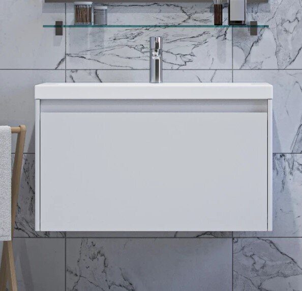 Klaufs 80.1Y Velvex подвесная тумба белая для ванной комнаты с раковиной Como 80