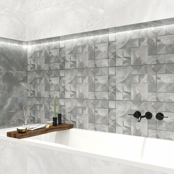 Opale Grey Struttura настенная плитка серая глянцевая декофон 31х63см Azori