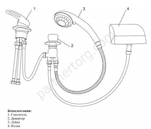 Niagara TN-SWG 018 каскадный смеситель врезной для ванны 1 Марка 4-х позиционный