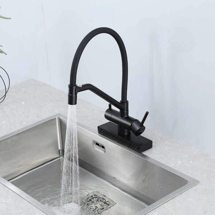 Gappo G4098-6 смеситель для кухни с гибким и водопадным изливом черный