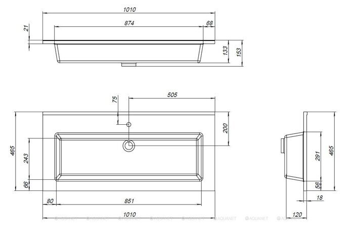 Текла 100 раковина-столешница белая глянцевая Aquanet