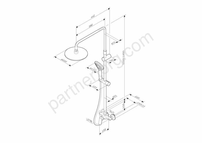 F0785C800 Sunny,душ.система,набор:см-ль д/душа с переключателем,верхний душ d220 мм, ручной душ 110
