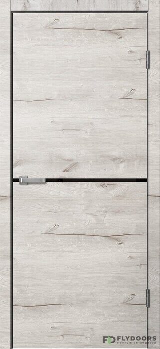 LF02 ПО Loft FlyDoors дверь межкомнатная дуб арктик с черной ПВХ кромкой чёрный пластик