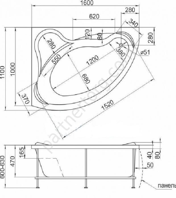 Катания ванна акриловая асимметричная 160х110 см 1 Марка
