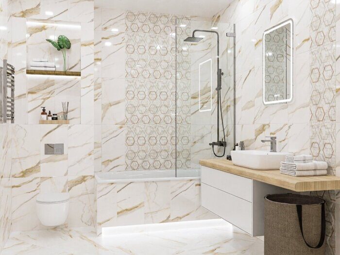 Apulia Oro Hexagone декор бежевый полуматовый соты 31х63см Azori