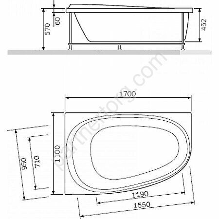 W80W-170L110W-W2D Like, ванна гидромассажная 170х110 см, левосторонняя, с фронтальной панелью, шт
