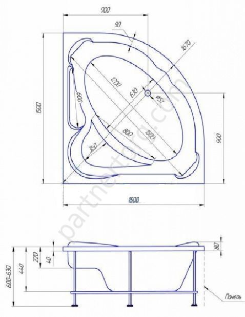 Ибица ванна акриловая угловая 150х150 см 1 Марка